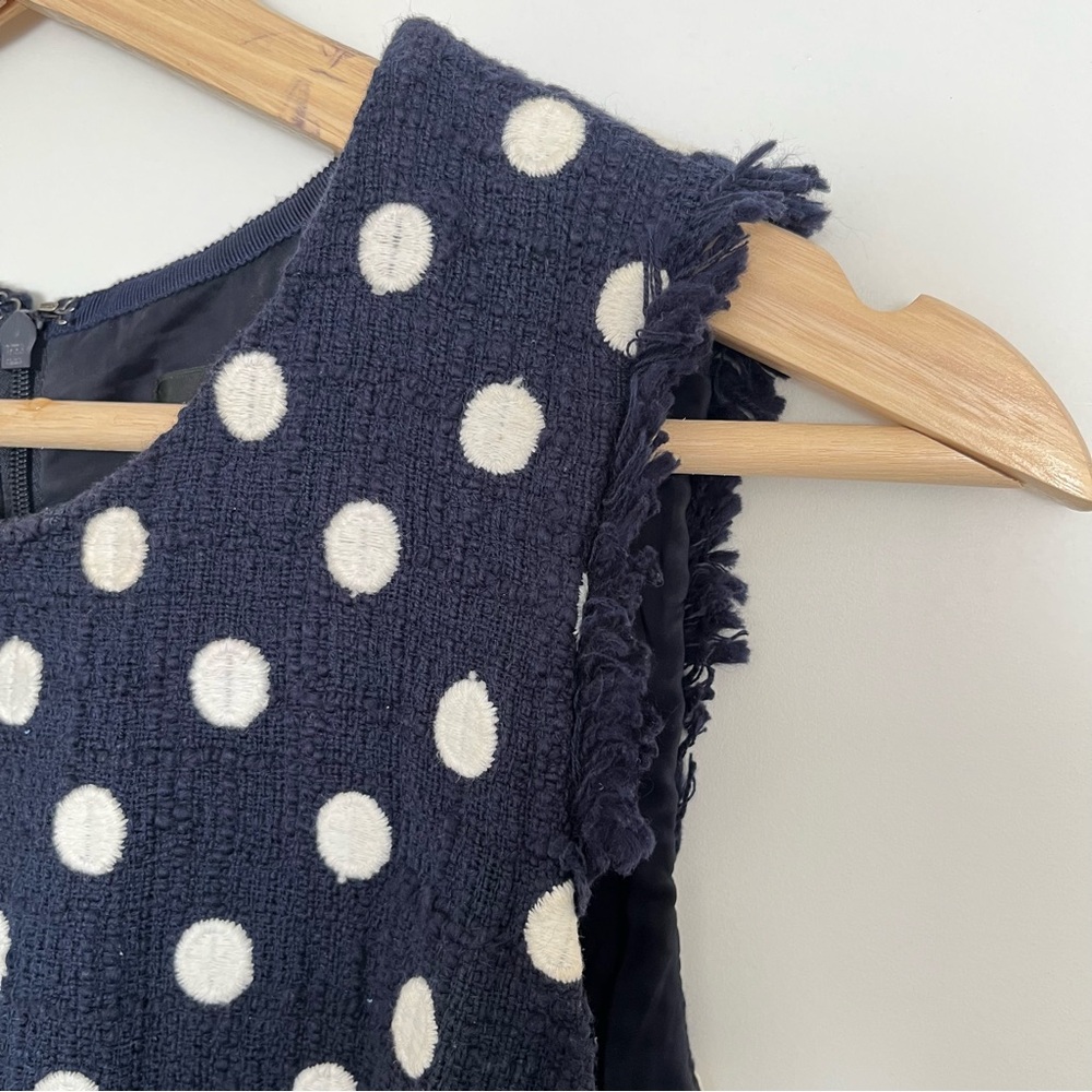 J.Crew Boucle Sheath Dress Size 4 Navy Polka Dots Elegant Preppy Wedding Guest - Picture 4 of 4
